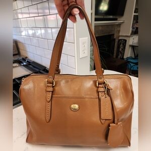 Coach Brown Leather Satchel with Gold Accents